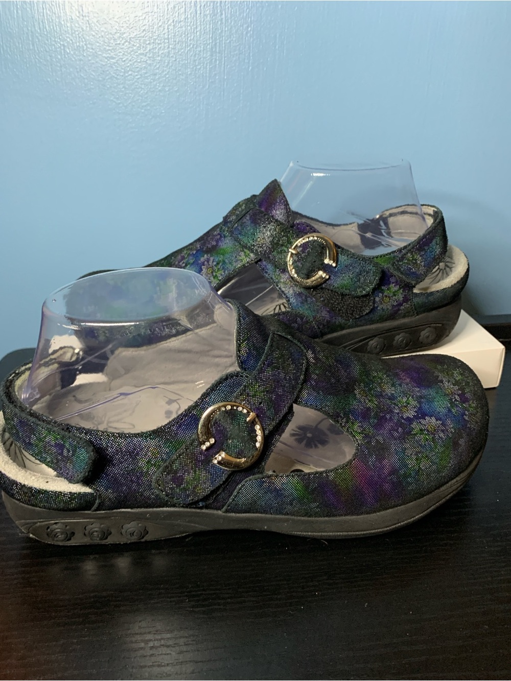 Therafit Floral Metallic Mary Jane Flats in Purple-Green